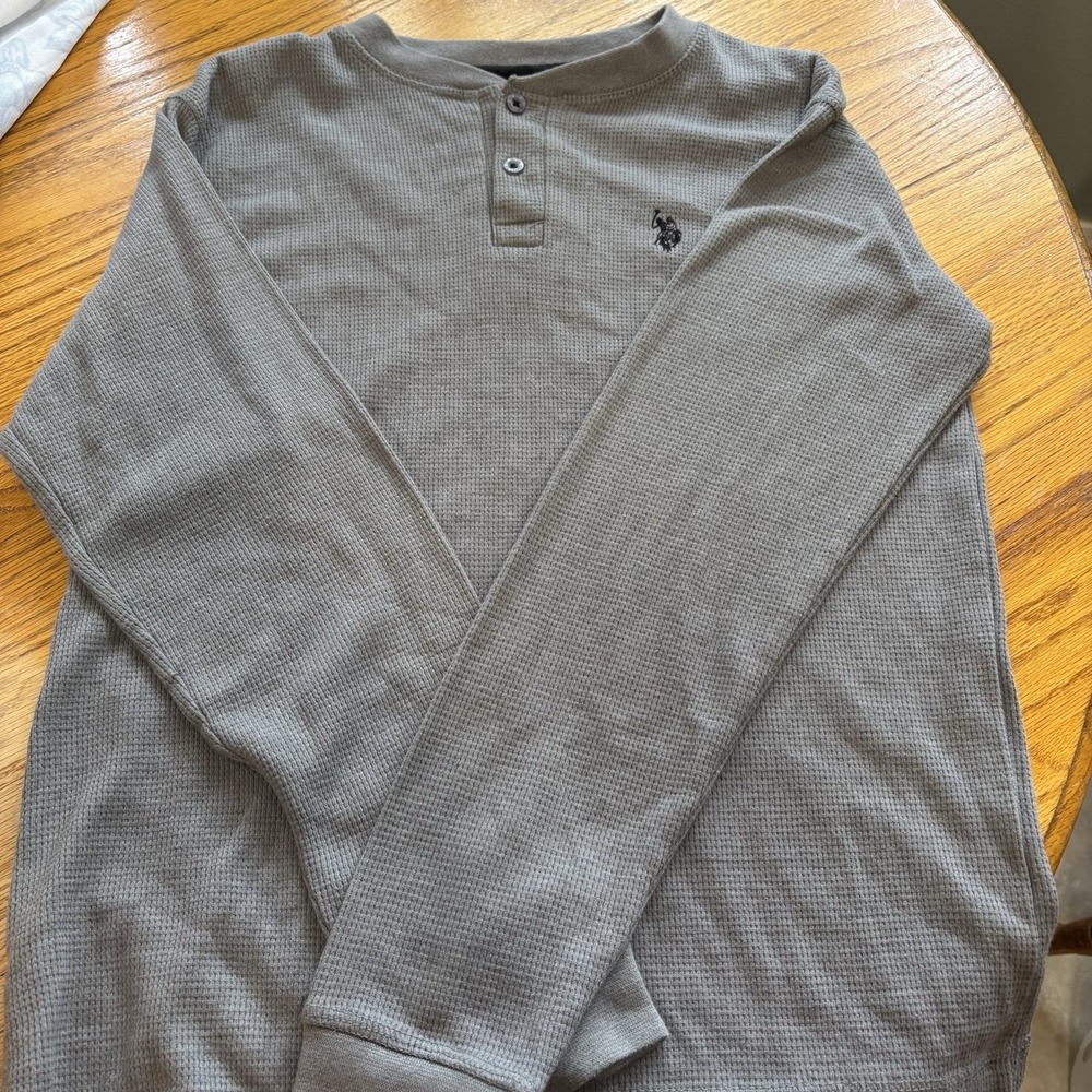 U.S. Polo Assoc. Boys Long Sleeve 2 Button‎ XL (18) Gray Shirt Black Pony Logo